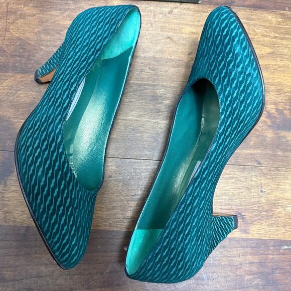 Vintage Emerald Green Suede Leather Pumps By Bally Women's Size 7 Made In Italy - Picture 1 of 14